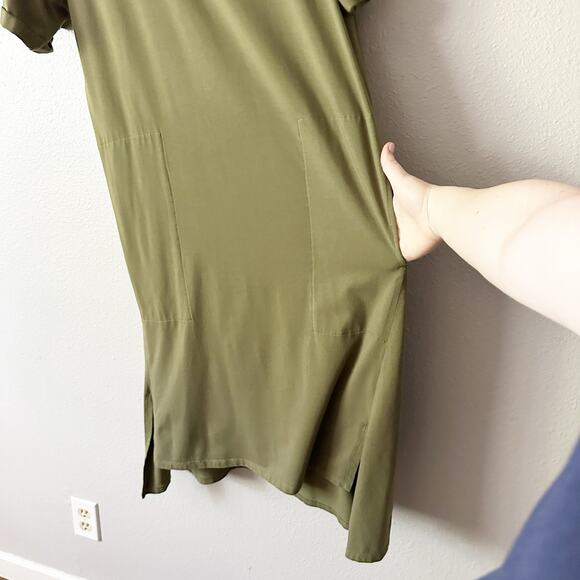 Eileen Fisher Organic Cotton Olive Green Midi T-shirt Dress women's size Medium‎ - Picture 3 of 10